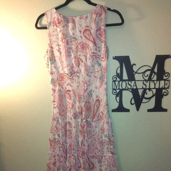 Dress Barn- Paisley Sleeveless Cream Dress w/Peach and Teal pattern- sz 10 - Picture 4 of 4